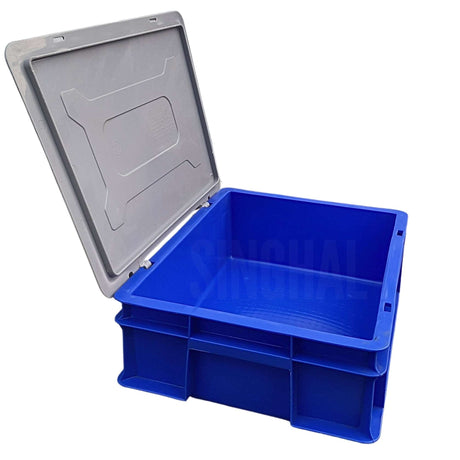 SINGHAL Blue Plastic Crate 400x300x120 MM with Lid, Heavy Duty Portable Storage Basket for Vegetables, Fruits, Milk & More | Multipurpose Shelf Bin