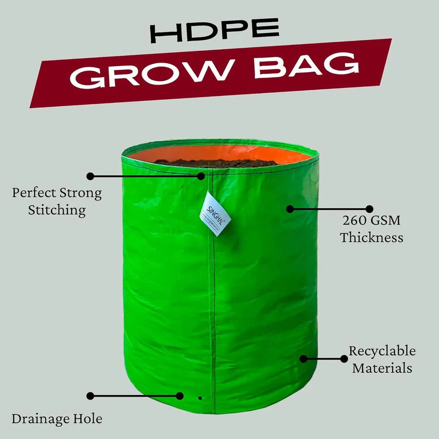 18x6 Inch Premium HDPE Grow Bags, Pack of 10. UV-Protected 260 GSM, Perfect for Terrace and Vegetable Gardening. Durable and Reliable for All Plants