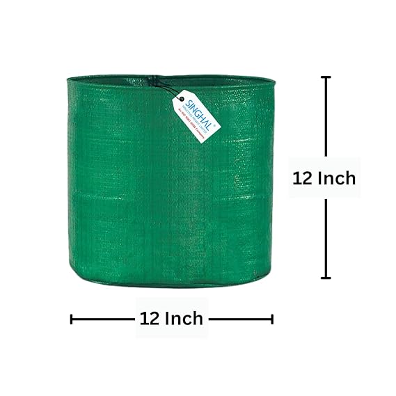 12x12 HDPE UV-protected round grow bags, pack of 4. Green color, perfect for terrace and vegetable gardening. Durable bags for robust plant growth.