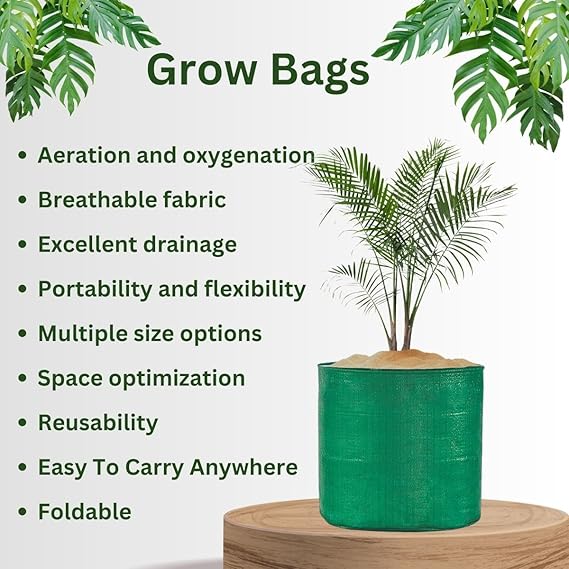 12x12 HDPE UV-protected round grow bags, pack of 4. Green color, perfect for terrace and vegetable gardening. Durable bags for robust plant growth.