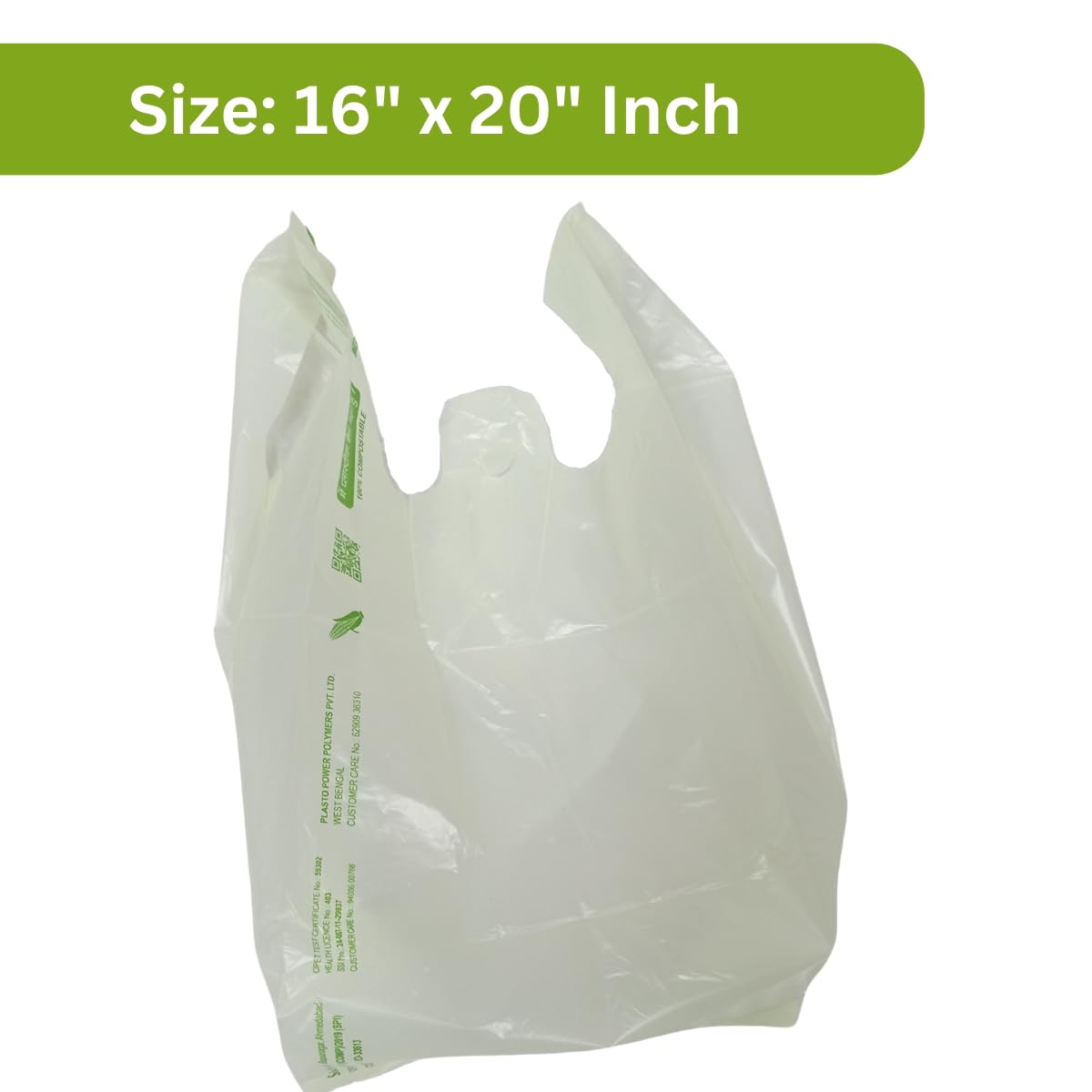 SINGHAL Biodegradable Carry Bags | Certified Compostable Carry Bag | Eco Friendly Shopping Bags for Home, Grocery Store Bag (Combo Pack of 100 x 2) 16x20 Inches