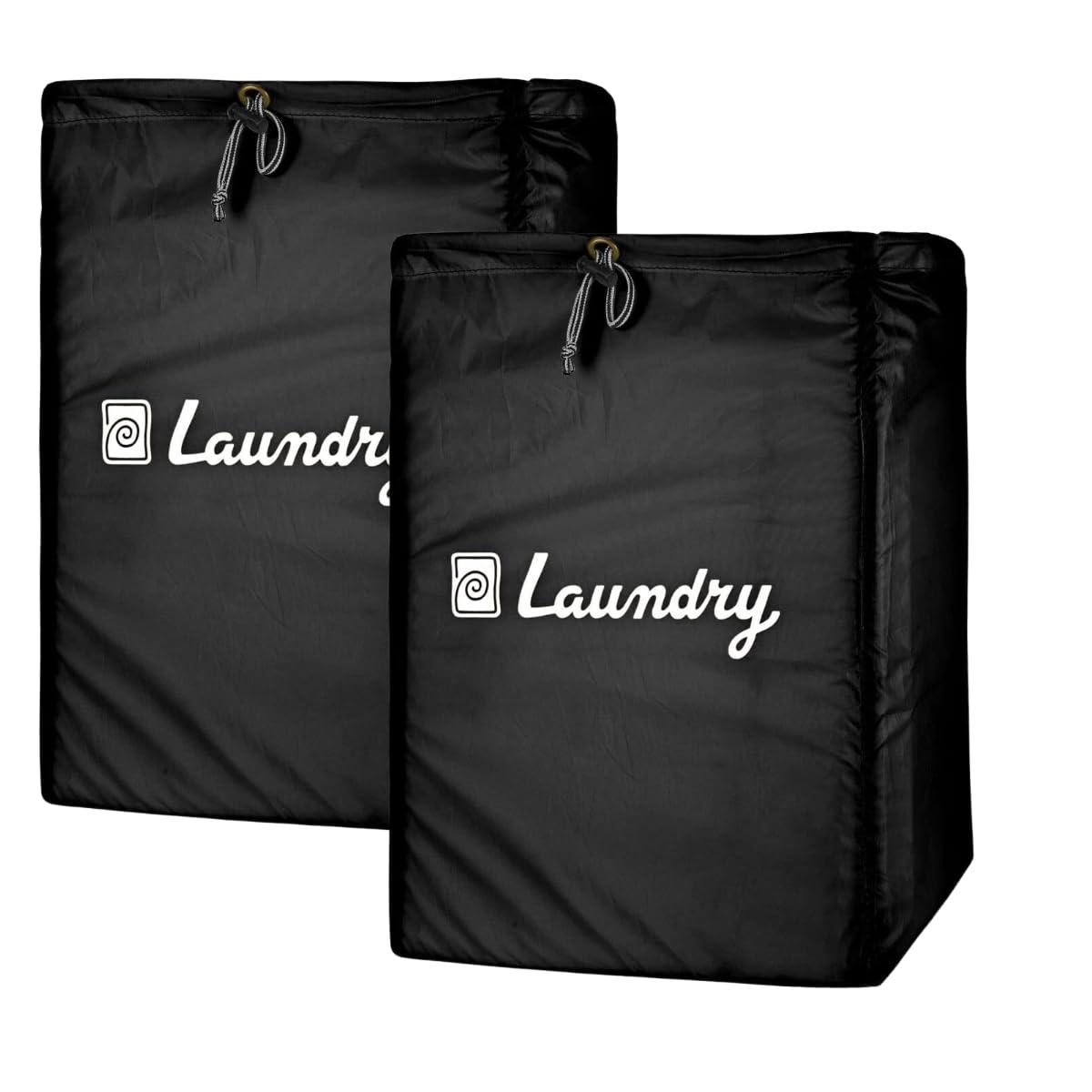 Foldable Laundry Bags with Drawstring, Black, 13x20 Inch – Set of 2, Perfect for Travel and Washing Machine Use