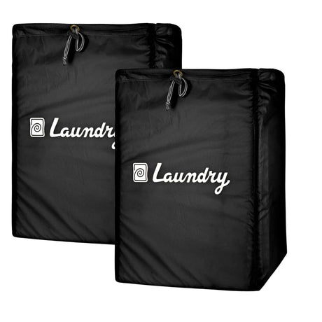 Singhal Foldable Laundry Bag (Basket) with Drawstring Closure for Travel and Washing Machine Black Color Size 13x20 Inch Pack of 2
