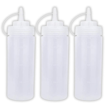 Ketchup Dispenser Bottle, 360 ML White – Pack of 3 Plastic Squeeze Bottles with Caps for Mustard and Sauces, Great for Home, Dining, and Cafes