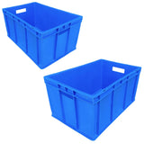 SINGHAL Heavy Duty Blue Portable Plastic Crate Set of 2 | Versatile Storage for Vegetables, Fruits, Fish, Milk | Large Shelf Baskets for Organizing