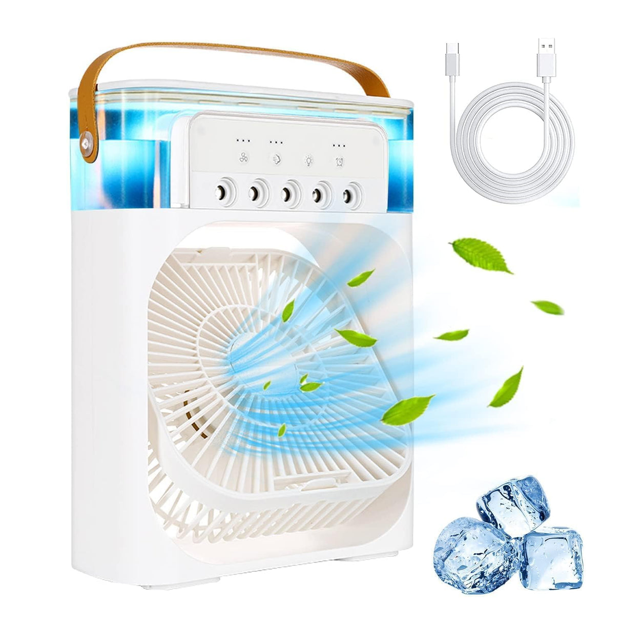 Mini Cooler for Room Cooling - Portable Air Cooler, 3 in 1 Home and Office Air Conditioner - Compact size with 7 color LED Light