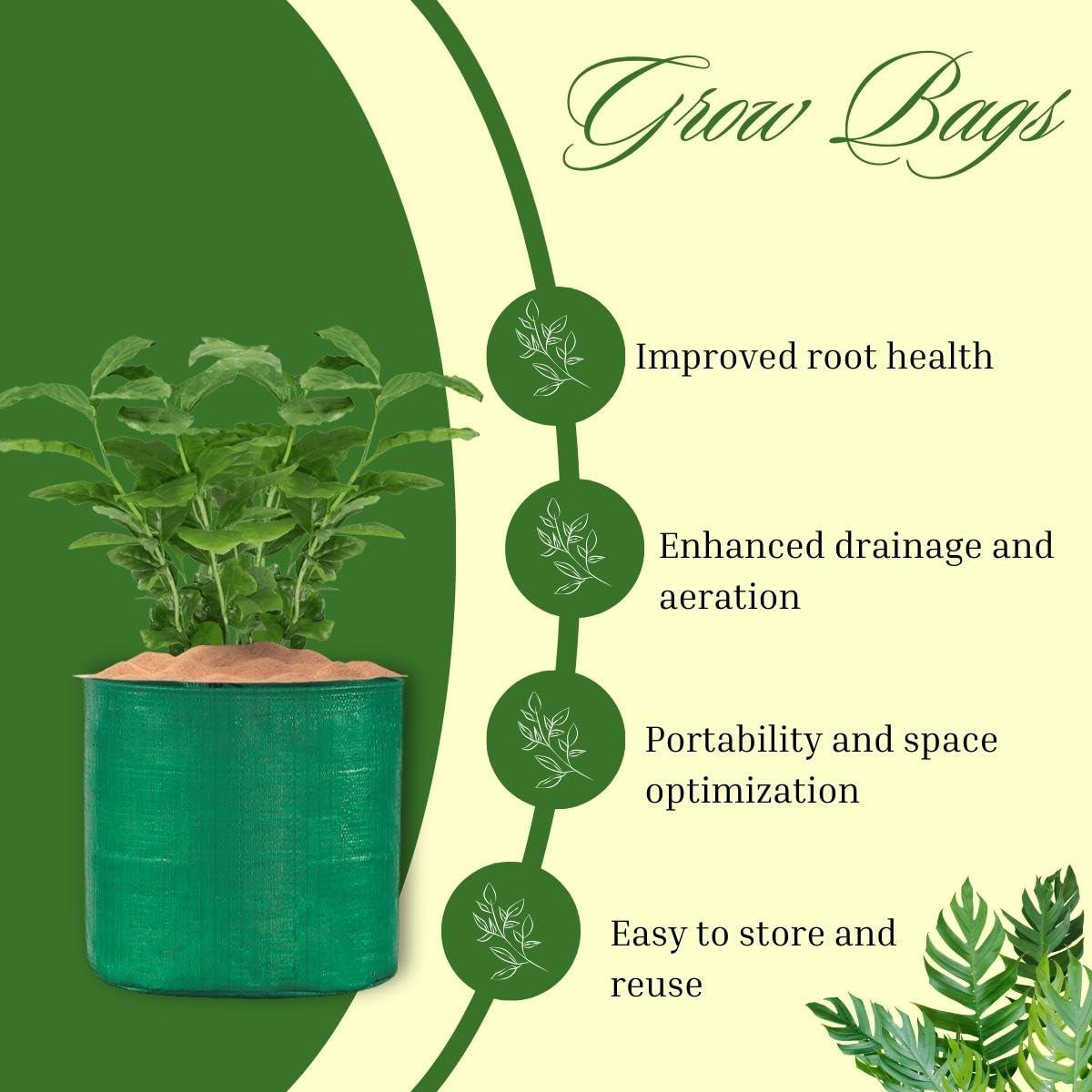 SINGHAL HDPE UV-Protected Round Grow Bags 12x15 Inches, Pack of 5, Green – Ideal for Terrace & Vegetable Gardening