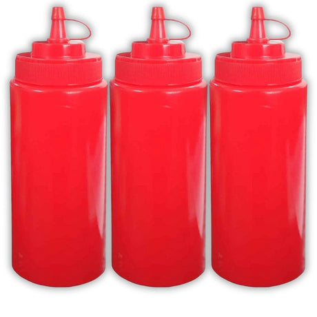 Ketchup Dispenser Bottle, 360 ML Red – Pack of 3 Plastic Squeeze Bottles with Caps for Mustard and Sauces, Perfect for Home, Dining, and Cafes