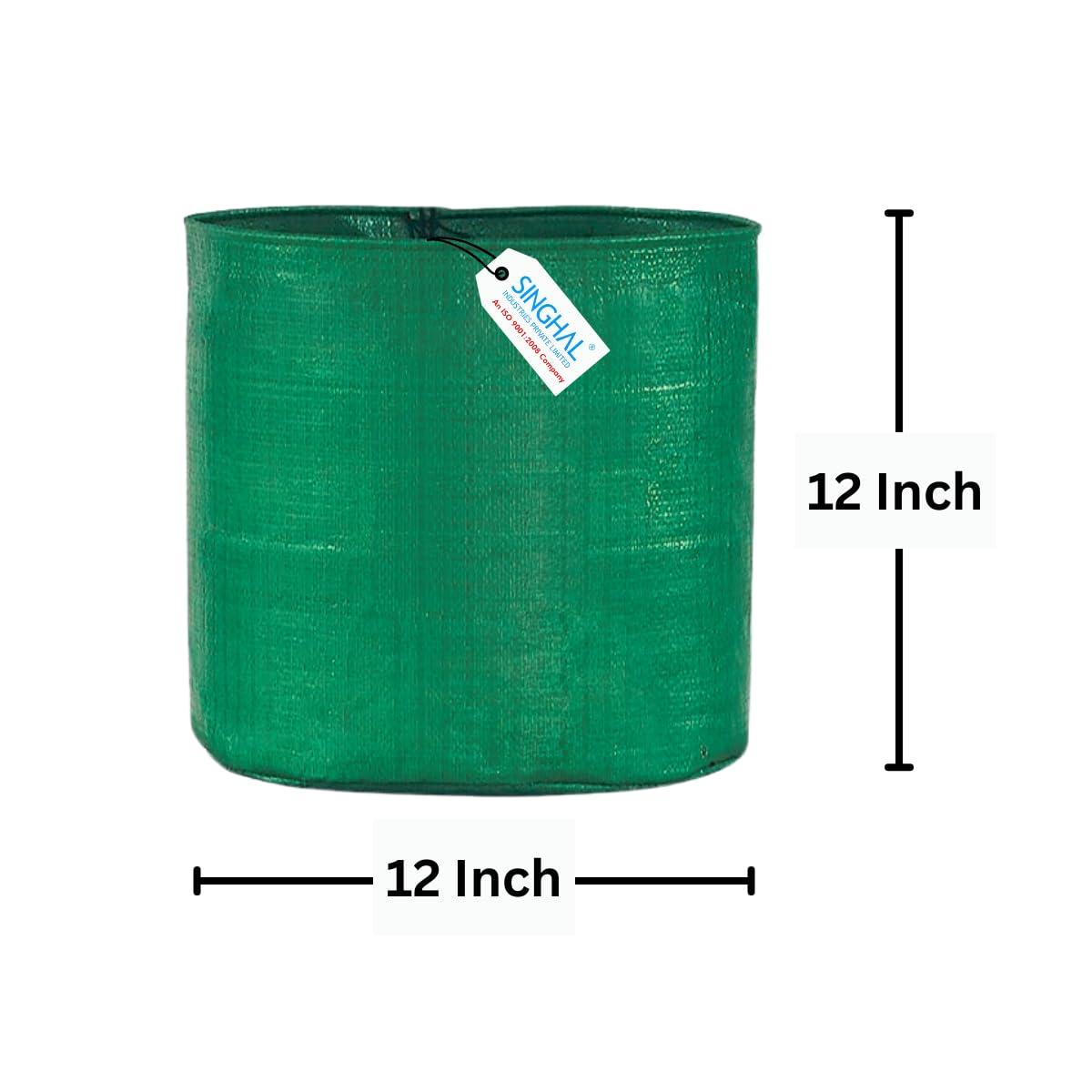 SINGHAL HDPE UV-Protected Round Grow Bags 12"x12", Pack of 5, Green - Ideal for Terrace & Vegetable Gardening