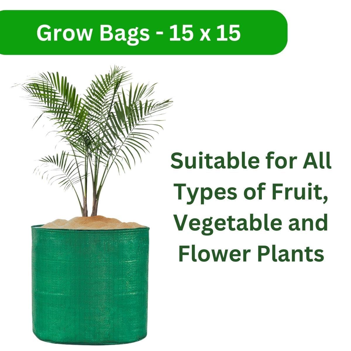 SINGHAL HDPE UV Protected Round Plants Grow Bags 15x15 Inches Pack of 10 Green Colour Suitable for Terrace and Vegetable Gardening