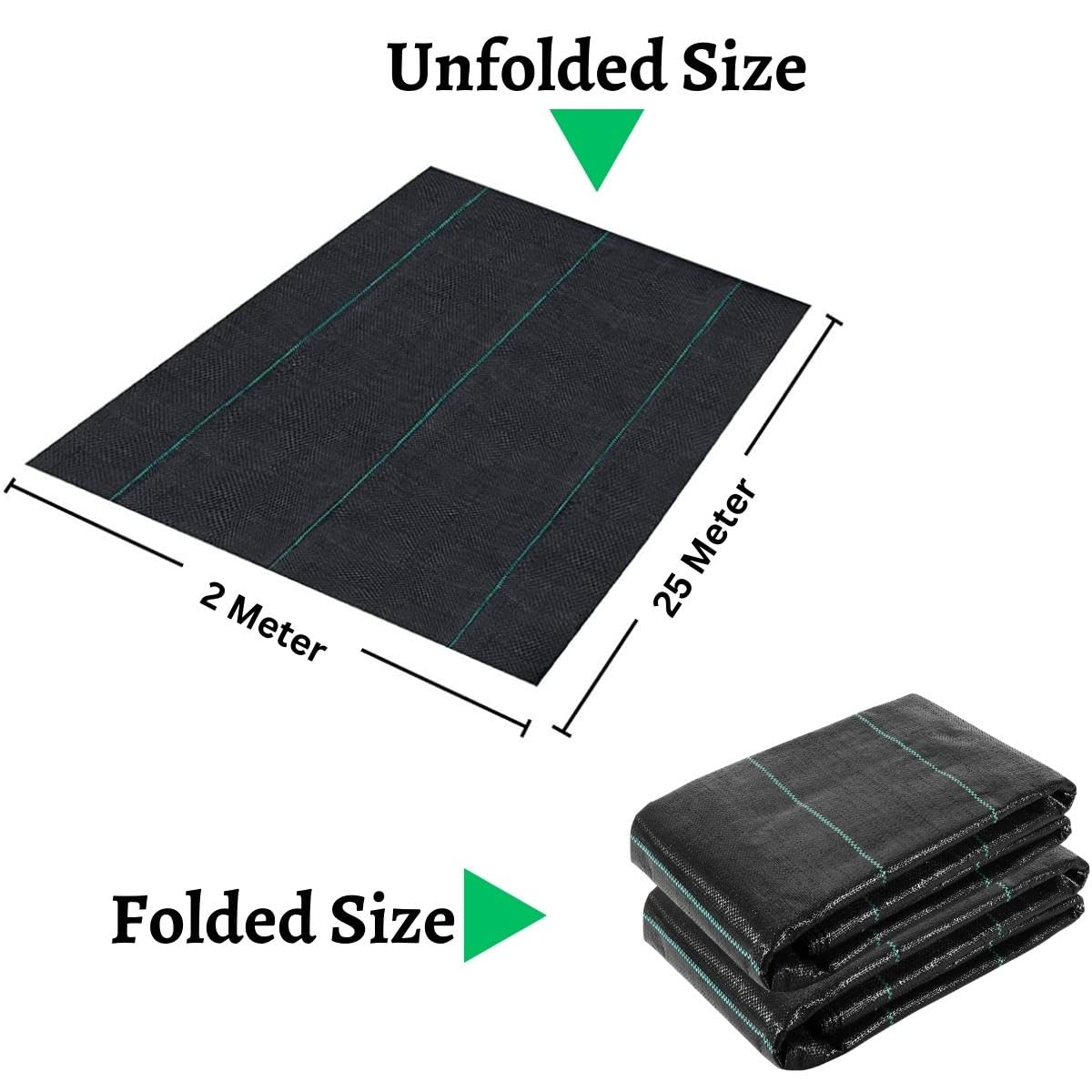 Singhal Premium Garden Weed Control Barrier Sheet Mat 2 Meter x 25 Meter, Landscape Fabric 110 GSM Heavy Duty Weed Block Gardening Mat for Gardens, Agriculture, Outdoor Projects (Black)