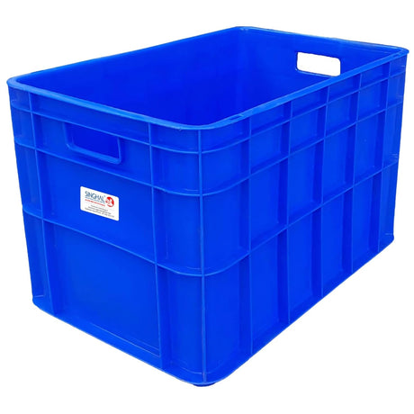 SINGHAL Multipurpose Heavy Duty Big Blue Portable Plastic Crate 540 x 360 x 350 mm | Crates for storage | Shelf Basket for Large Storage Bin | Vegetable, Fruit, Milk