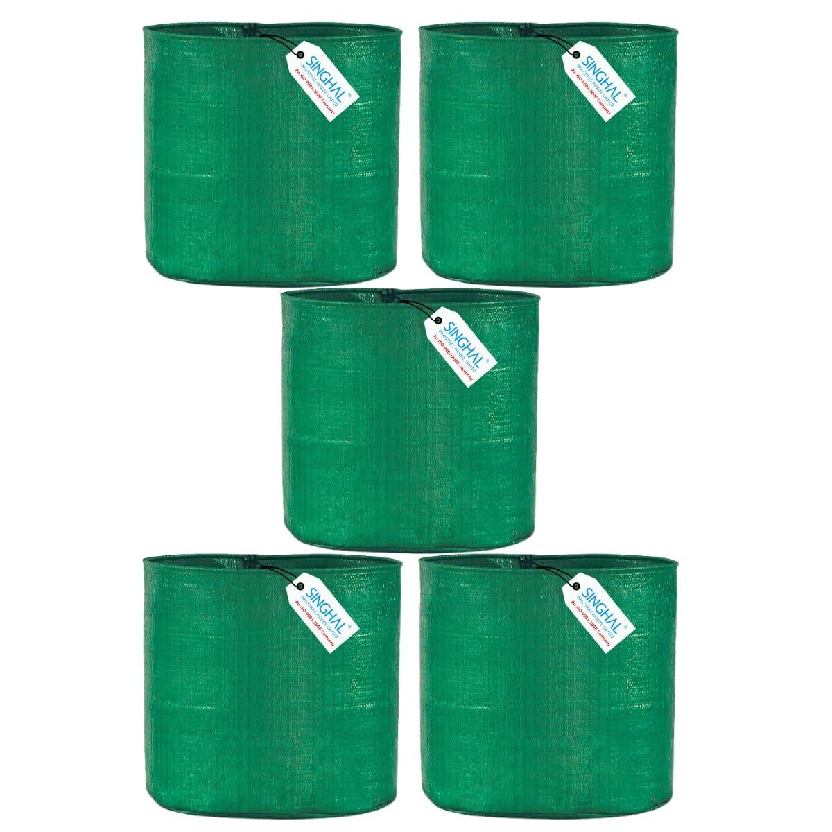 SINGHAL HDPE UV-Protected Round Grow Bags 12"x12", Pack of 5, Green - Ideal for Terrace & Vegetable Gardening