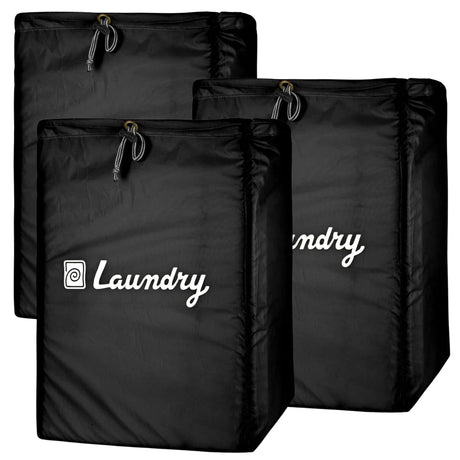 Singhal Foldable Laundry Bag (Basket) with Drawstring Closure for Travel and Washing Machine Black Color Size 13x20 Inch Combo Pack of 3