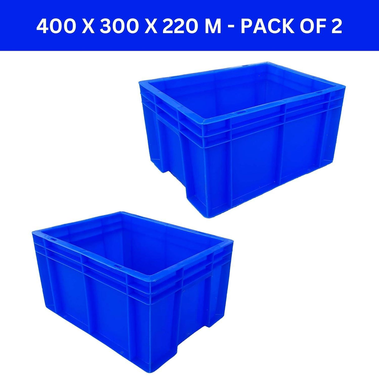 SINGHAL Heavy Duty Blue Plastic Crate 40x30x22 CM, Pack of 2 | Multipurpose Storage Bins for Vegetables, Fruits, Milk & More | Shelf Basket