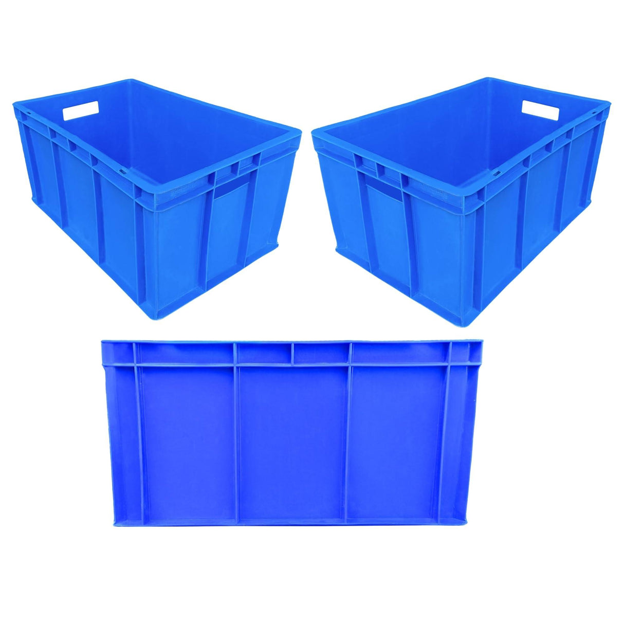 SINGHAL Heavy-Duty Large Blue Plastic Crate Set of 3 | Versatile Storage Bins | Ideal for Fruits, Vegetables, Fish, Milk, and More