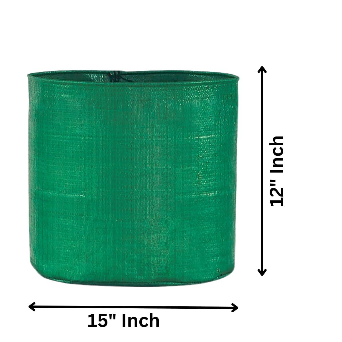 Pack of 10 SINGHAL HDPE UV-Protected 15x12 Inch Green Round Grow Bags – Ideal for Terrace & Vegetable Gardening