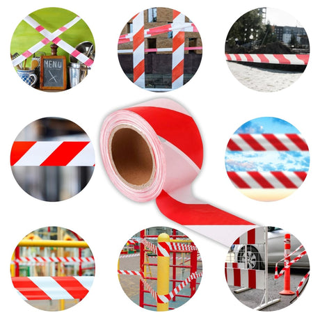 Red and White Safety Warning Tape Roll for Barricading Area, 3” Inch Width 150 Meter Length, Non Adhesive Caution Tape Pack of 6 - Singhal Mart