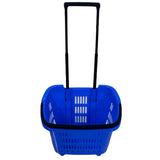 Blue Plastic Rolling Shopping Basket with Handle and Wheels – 46x35x40 CM, 35L Capacity – Perfect for Supermarket and Grocery Shopping