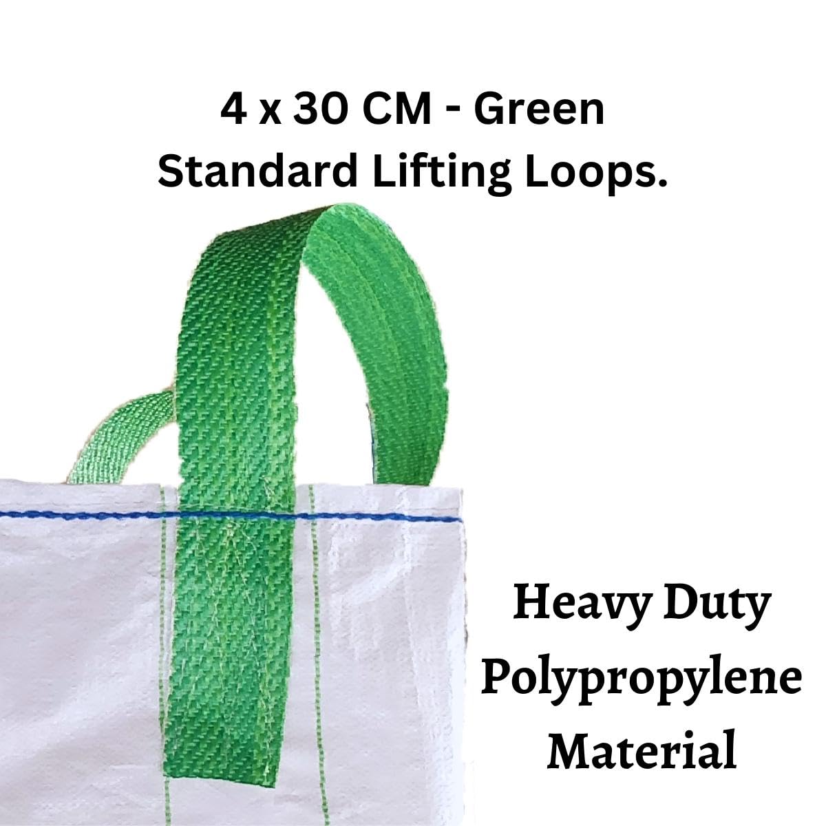 Singhal FIBC Bulk Bag, Heavy-duty 80 x 80 x 80 CM with 4x30 CM Green Loop, Open Top Flat Bottom, White Woven Polypropylene