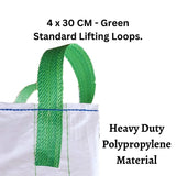 Singhal FIBC Bulk Bag, Heavy-duty 80 x 80 x 80 CM with 4x30 CM Green Loop, Open Top Flat Bottom, White Woven Polypropylene