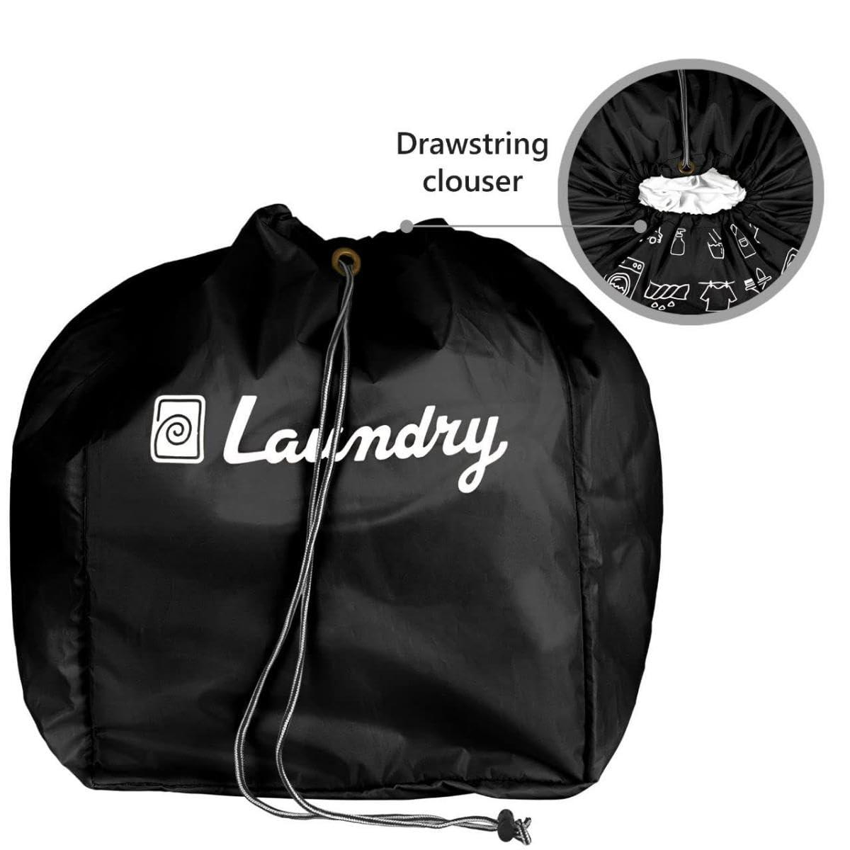 Foldable Laundry Bags with Drawstring, Black, 13x20 Inch – Set of 2, Perfect for Travel and Washing Machine Use