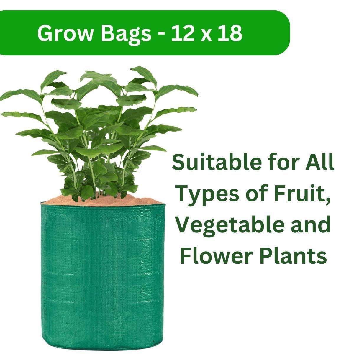 SINGHAL HDPE UV-Protected Round Grow Bags, 12x18 Inches, Green, Pack of 10 – Ideal for Terrace & Vegetable Gardening