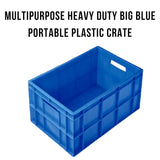 SINGHAL Blue Plastic Storage Box Crates (600x400x285mm), 54.50L Capacity - Heavy Duty Multipurpose Rectangular Container