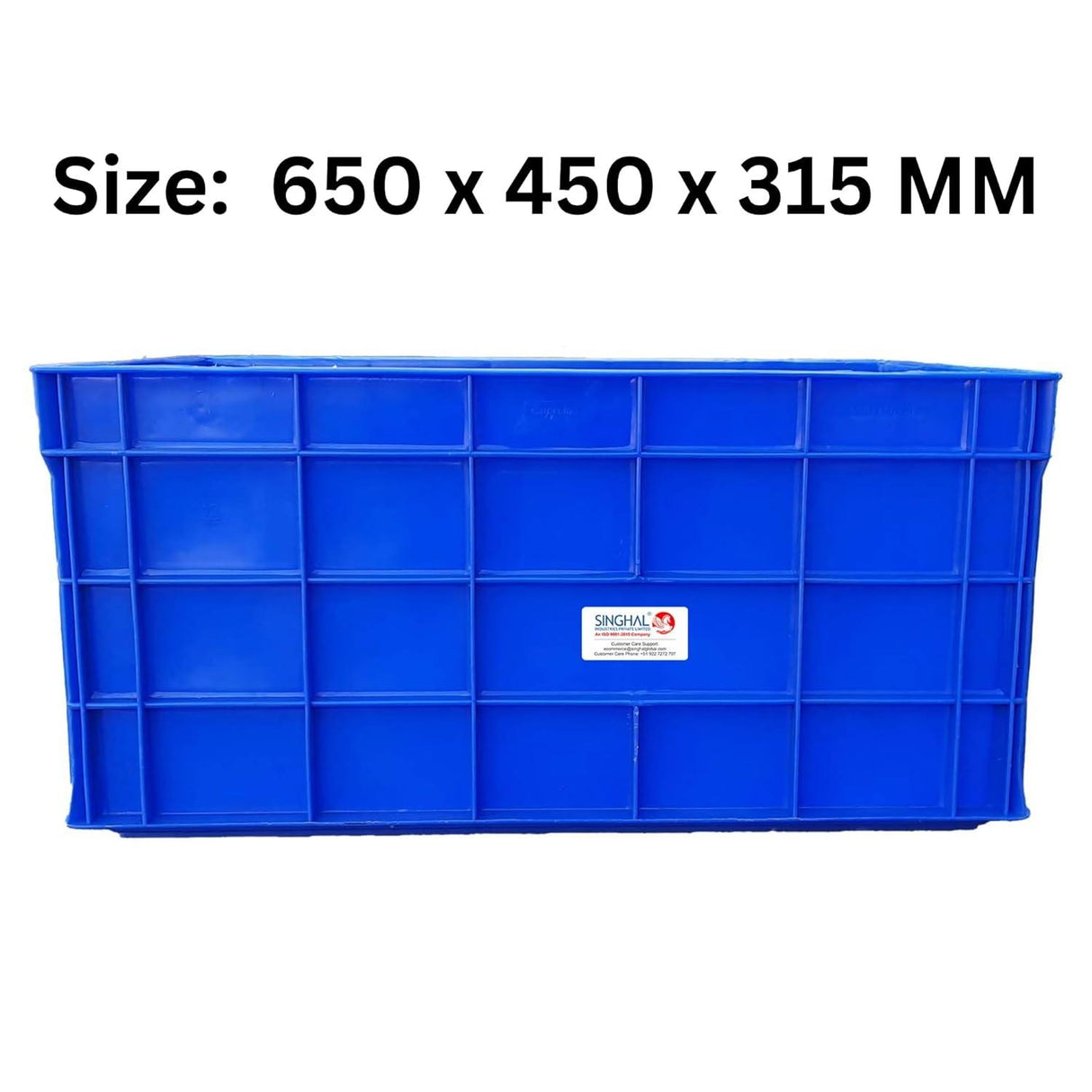 SINGHAL Heavy-Duty Big Blue Portable Plastic Crate 650x450x315mm | Storage Bin for Vegetables, Fruits, Milk | Shelf Basket for Large Items