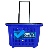 Blue Plastic Rolling Shopping Basket with Handle and Wheels – 46x35x40 CM, 35L Capacity – Perfect for Supermarket and Grocery Shopping