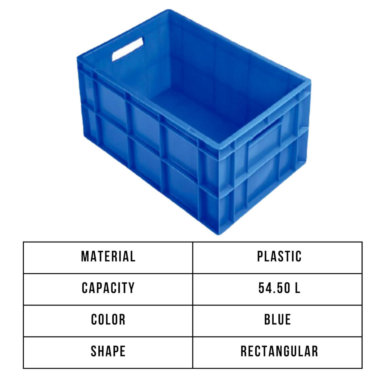 SINGHAL Blue Plastic Storage Box Crates (600x400x285mm), 54.50L Capacity - Heavy Duty Multipurpose Rectangular Container