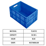 SINGHAL Blue Plastic Storage Box Crates (600x400x285mm), 54.50L Capacity - Heavy Duty Multipurpose Rectangular Container