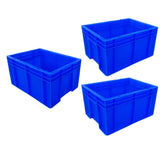 SINGHAL Heavy Duty Blue Plastic Crates - 40x30x22 CM, Set of 3 | Multi-Purpose Storage Bins for Fruits, Vegetables, Milk & More