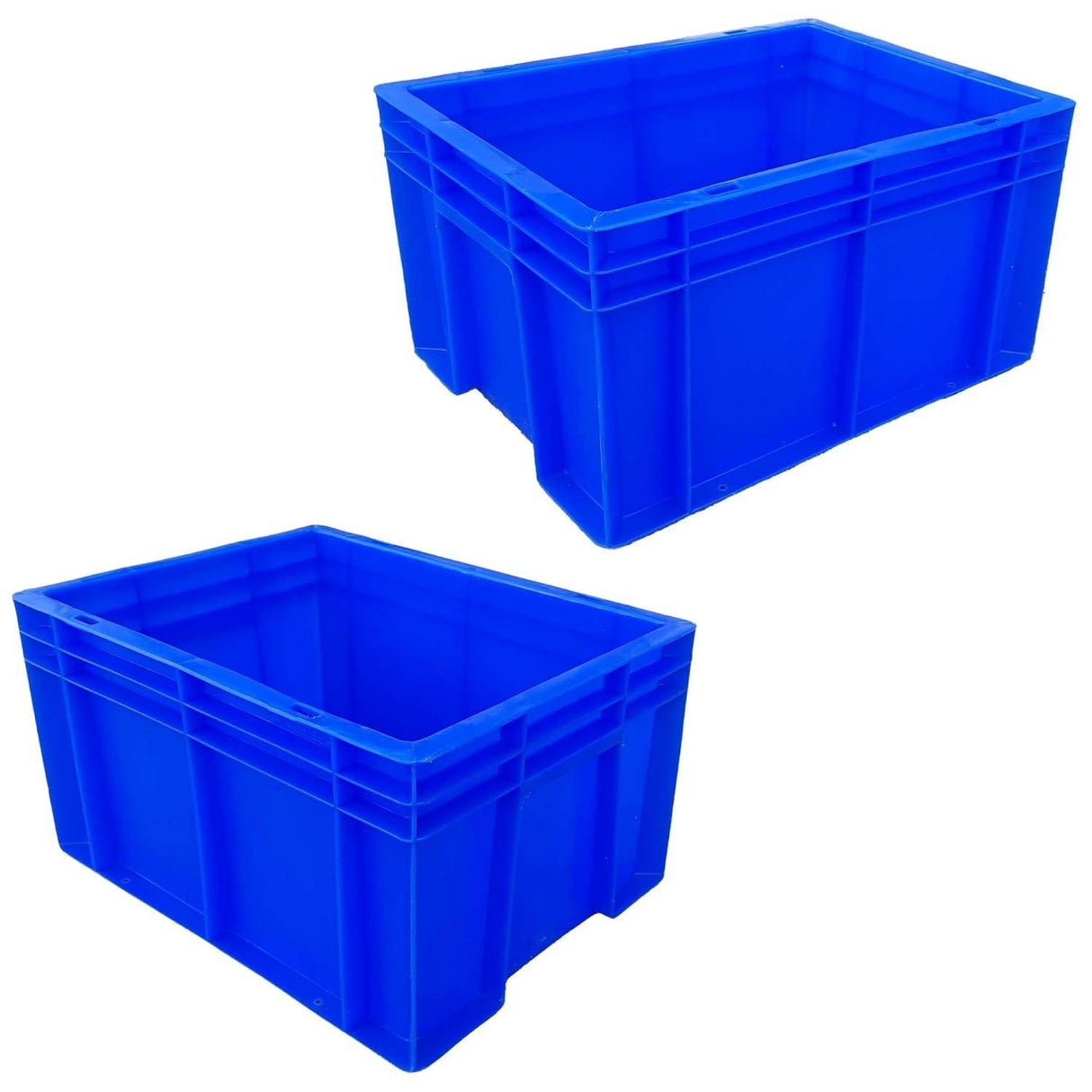 SINGHAL Heavy Duty Blue Plastic Crate 40x30x22 CM, Pack of 2 | Multipurpose Storage Bins for Vegetables, Fruits, Milk & More | Shelf Basket