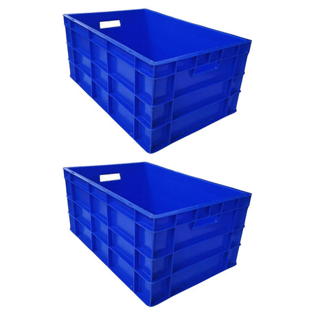 SINGHAL Multipurpose Heavy Duty Big Blue Portable Plastic Crate 60x40x27 CM | Crates for storage | Shelf Basket for Large Storage Bin | Vegetable, Fruit, Milk Pack of 2