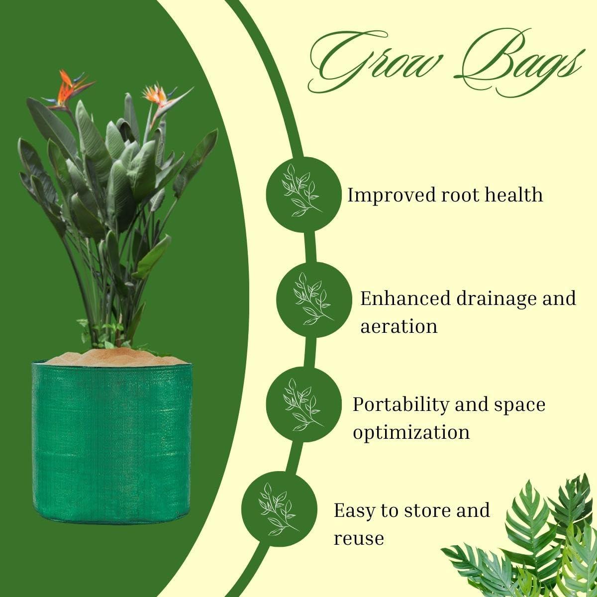 Singhal HDPE UV-Protected Round Grow Bags 15x18 Inches, Pack of 2, Green - Ideal for Terrace & Vegetable Gardening