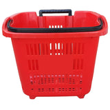 Red Plastic Rolling Shopping Basket with Handle and Wheels, 46x35x40 CM, 35L Capacity – Perfect for Supermarkets and Grocery Runs