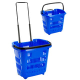 Blue Plastic Rolling Shopping Basket with Handle and Wheels – 46x35x40 CM, 35L Capacity – Perfect for Supermarket and Grocery Shopping