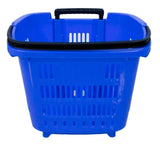 Blue Plastic Rolling Shopping Basket with Handle and Wheels – 46x35x40 CM, 35L Capacity – Perfect for Supermarket and Grocery Shopping