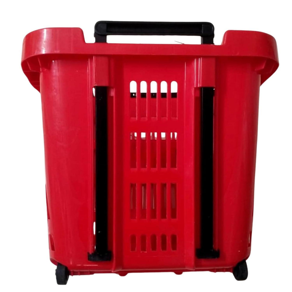 Red Plastic Rolling Shopping Basket with Handle and Wheels, 46x35x40 CM, 35L Capacity – Perfect for Supermarkets and Grocery Runs