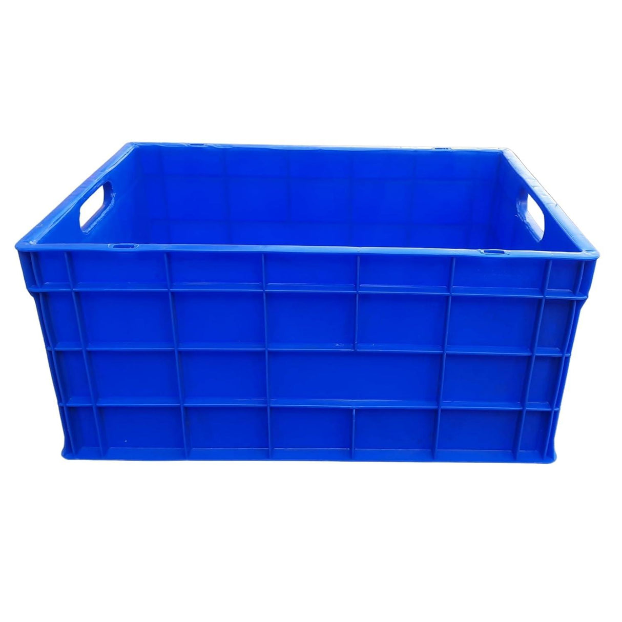 SINGHAL Heavy-Duty Big Blue Portable Plastic Crate 650x450x315mm | Storage Bin for Vegetables, Fruits, Milk | Shelf Basket for Large Items