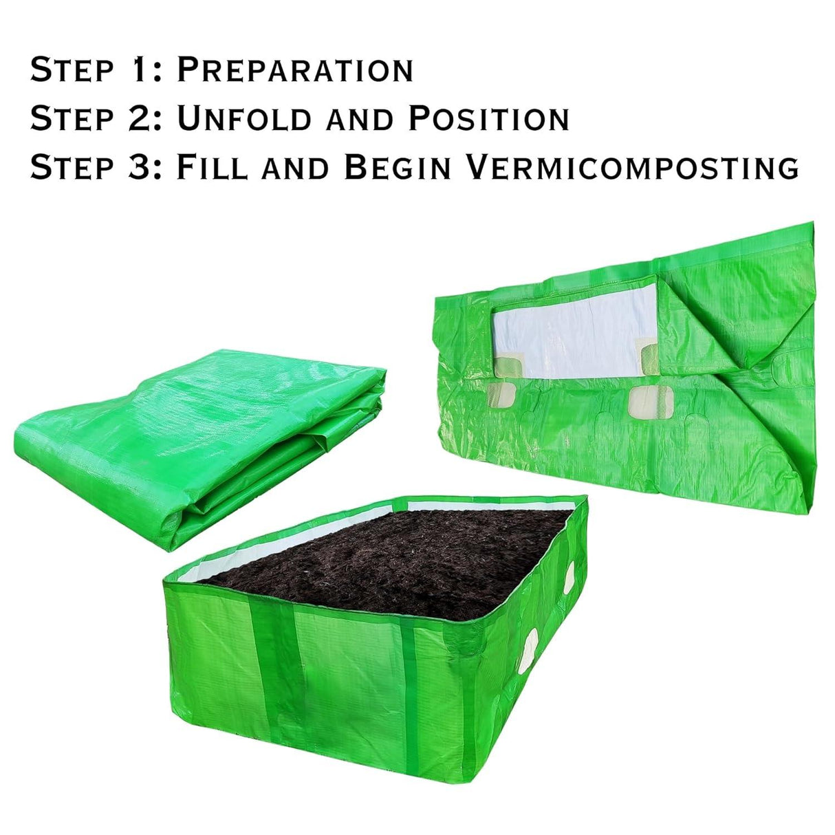 Singhal HDPE UV Stabilized Vermicompost Bed, crafted from 100% virgin materials, featuring a durable design in green and white (480 GSM, 12x4x2 Ft)