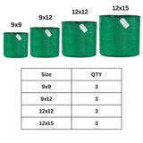 Singhal HDPE UV-Protected Round Plant Grow Bags Combo - 9x9, 9x12, 12x12, 12x15 Inch (Pack of 12 Bags, 3 Bags Each Size) for Terrace and Vegetable Gardening