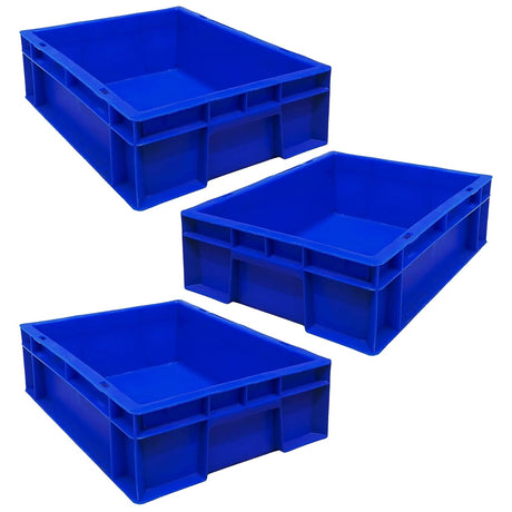 SINGHAL Multipurpose Pack of 3 Heavy Duty Blue Portable Plastic Crate 40x30x12 CM | Crates for storage | Shelf Basket for Storage Bin | Vegetable, Fruit, Milk