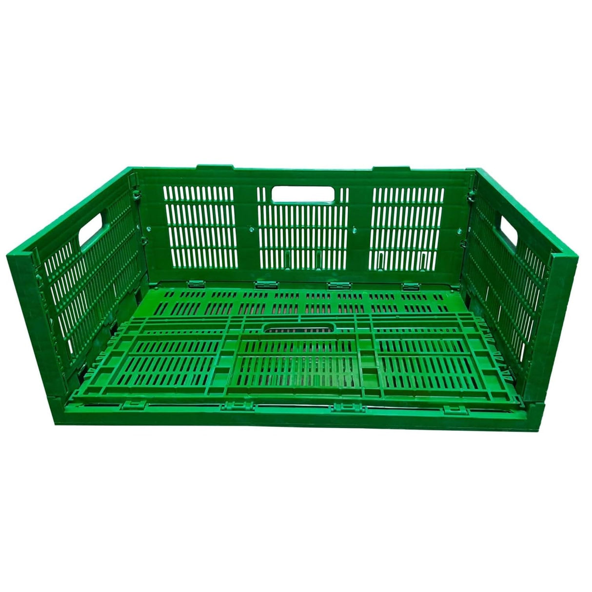 SINGHAL Storage Crates Pack of 3, Stackable Plastic Container Foldable Basket Multipurpose 500x325x200 mm - Green