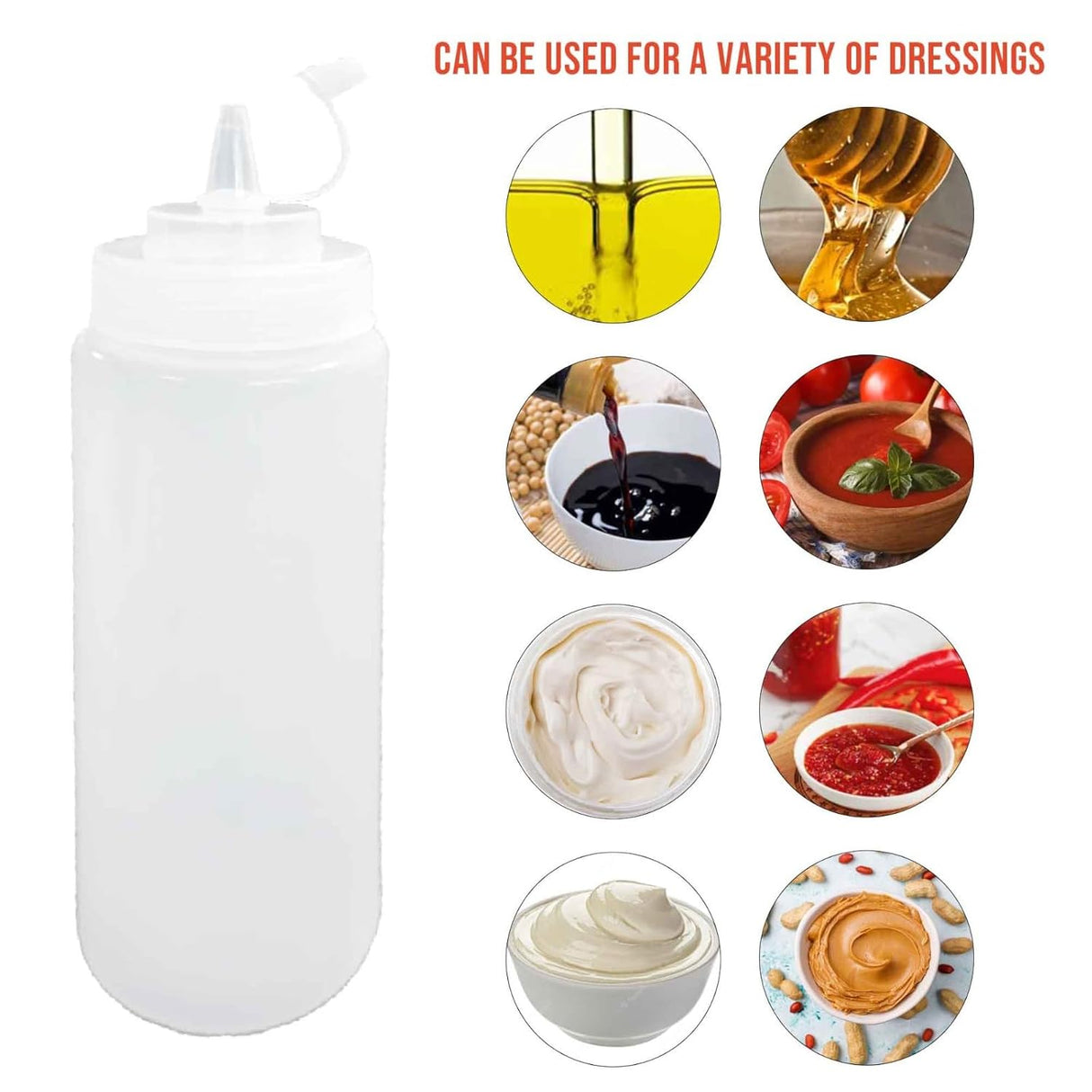 Set of 8 Plastic Squeeze Bottle with Caps Ketchup Mustard Sauce Dispenser Bottle, 150 ML