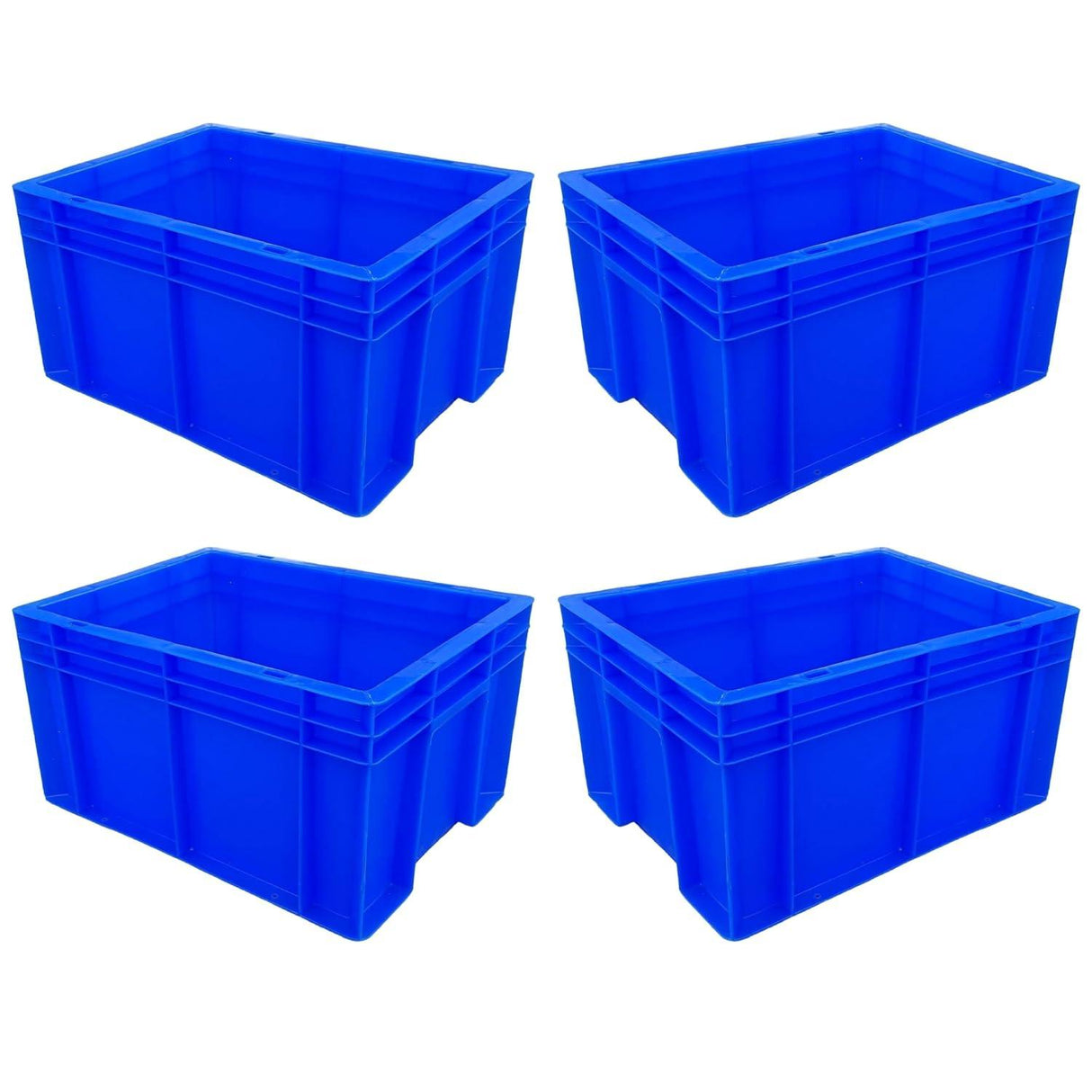 SINGHAL Blue Heavy-Duty Plastic Crates, 40x30x22 CM, Set of 4 – Versatile Storage Baskets for Vegetables, Fruits, Milk, and More