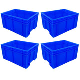 SINGHAL Blue Heavy-Duty Plastic Crates, 40x30x22 CM, Set of 4 – Versatile Storage Baskets for Vegetables, Fruits, Milk, and More