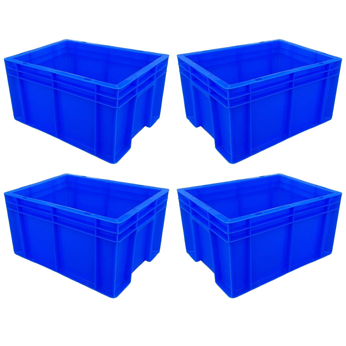 SINGHAL Blue Heavy-Duty Plastic Crates, 40x30x22 CM, Set of 4 – Versatile Storage Baskets for Vegetables, Fruits, Milk, and More