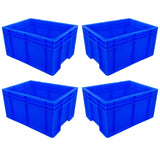 SINGHAL Blue Heavy-Duty Plastic Crates, 40x30x22 CM, Set of 4 – Versatile Storage Baskets for Vegetables, Fruits, Milk, and More